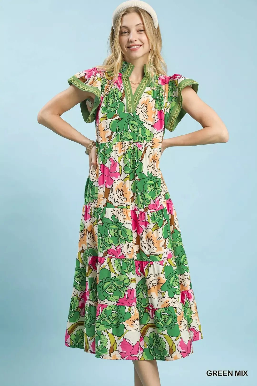 Umgee Mix Bold Floral Tiered Midi Dress - Bitsy Gypsy Boutique