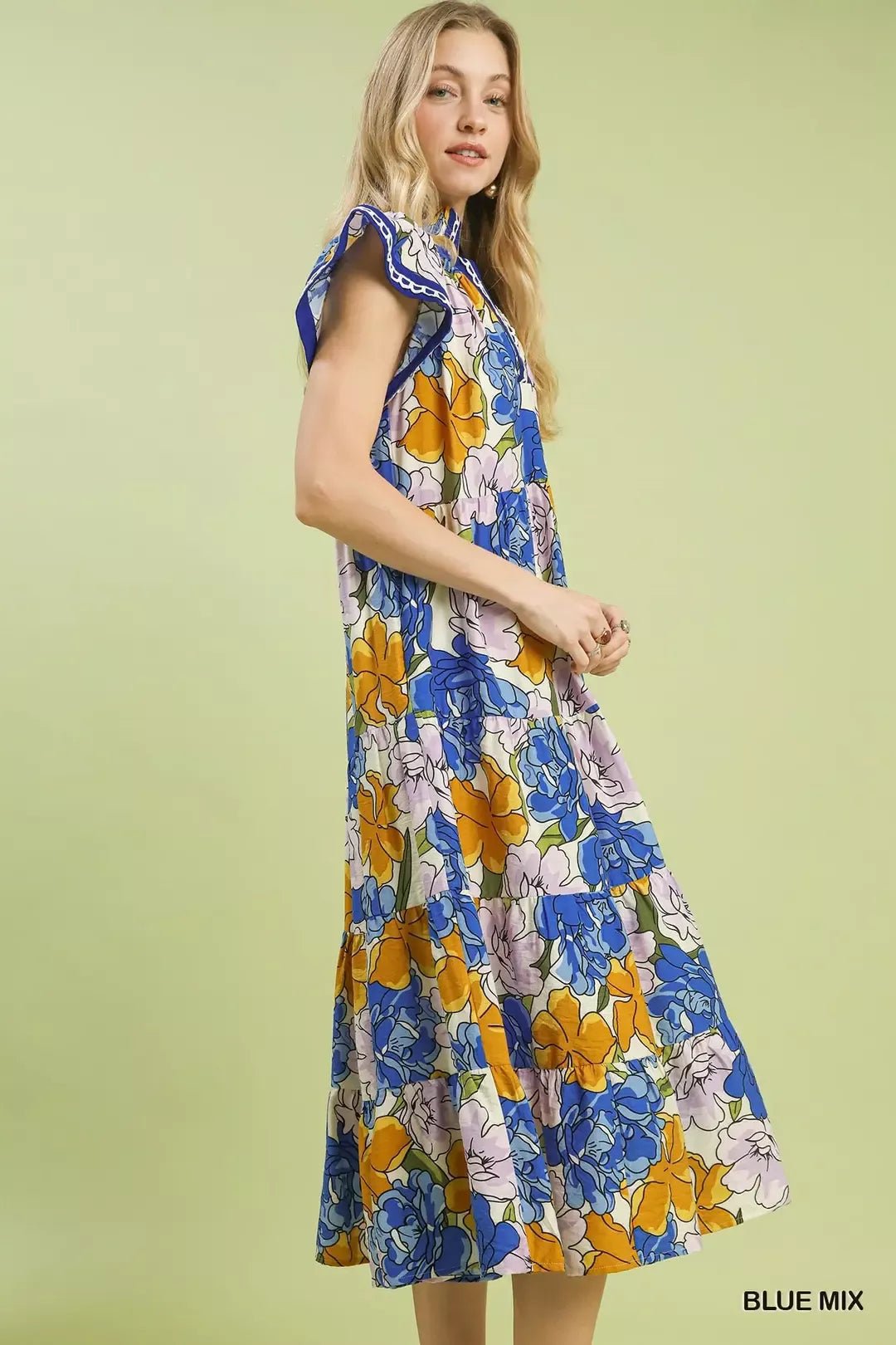 Umgee Mix Bold Floral Tiered Midi Dress - Bitsy Gypsy Boutique