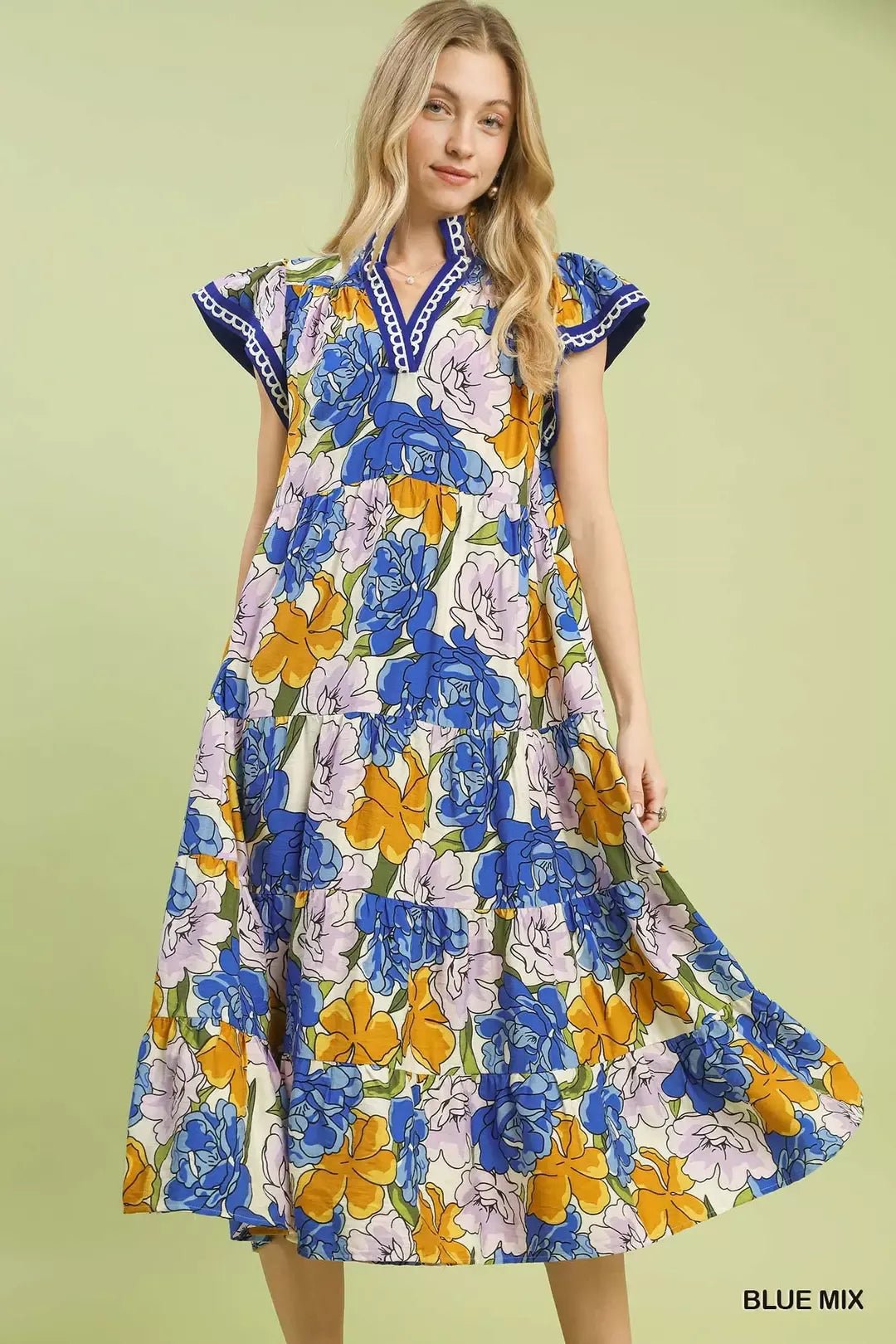 Umgee Mix Bold Floral Tiered Midi Dress - Bitsy Gypsy Boutique