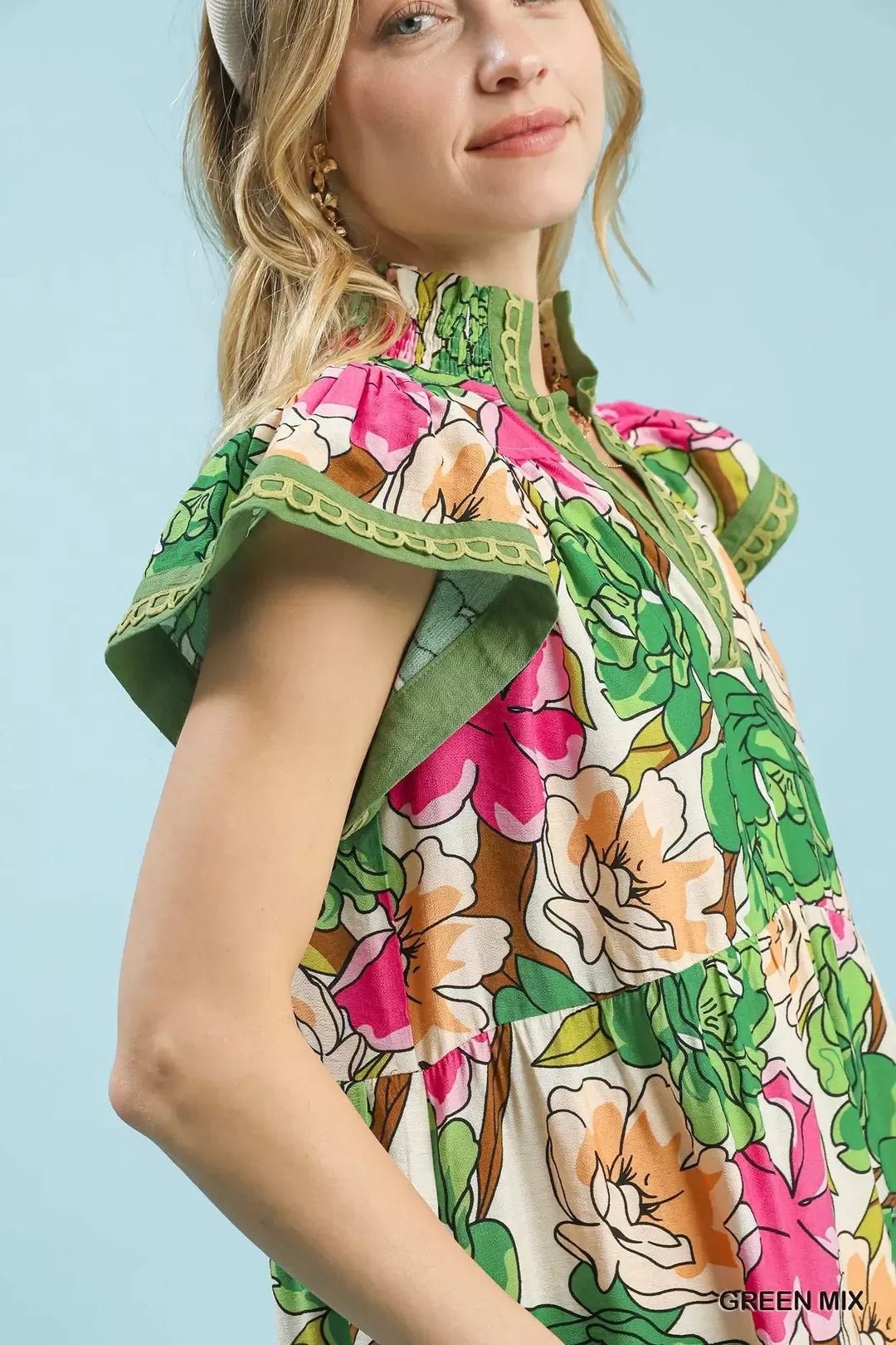 Umgee Mix Bold Floral Tiered Midi Dress - Bitsy Gypsy Boutique