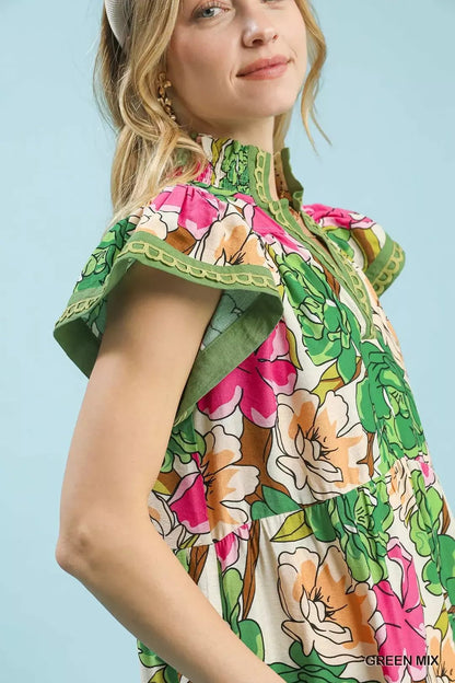Umgee Mix Bold Floral Tiered Midi Dress - Bitsy Gypsy Boutique
