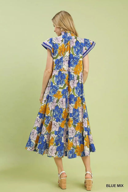 Umgee Mix Bold Floral Tiered Midi Dress - Bitsy Gypsy Boutique