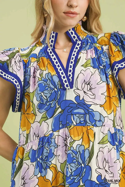 Umgee Mix Bold Floral Tiered Midi Dress - Bitsy Gypsy Boutique