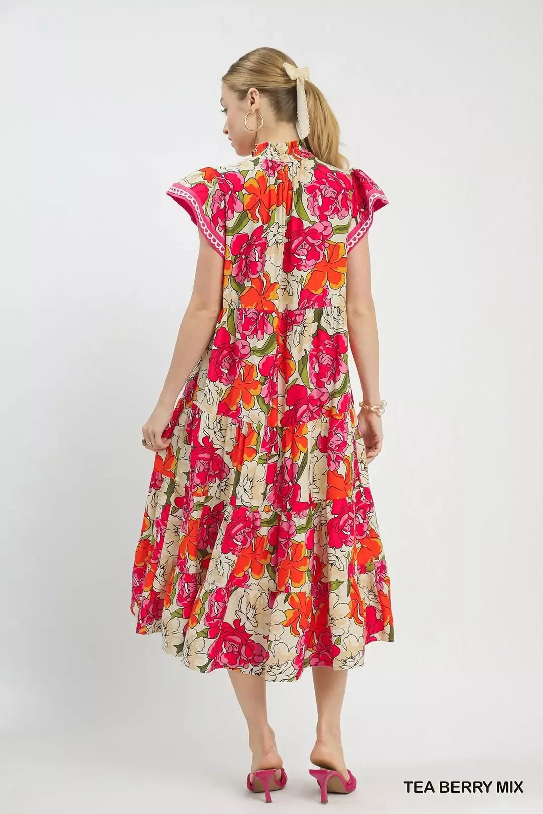 Umgee Mix Bold Floral Tiered Midi Dress - Bitsy Gypsy Boutique