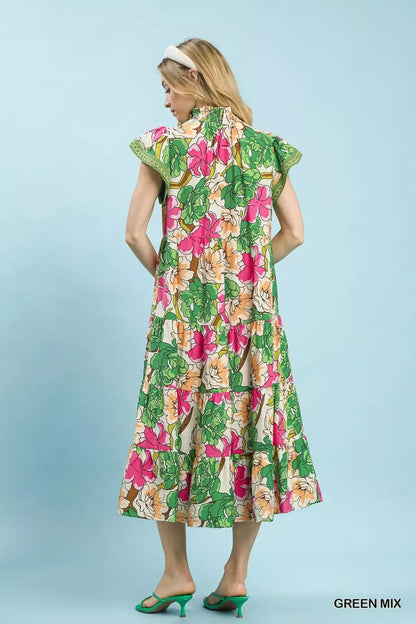 Umgee Mix Bold Floral Tiered Midi Dress - Bitsy Gypsy Boutique