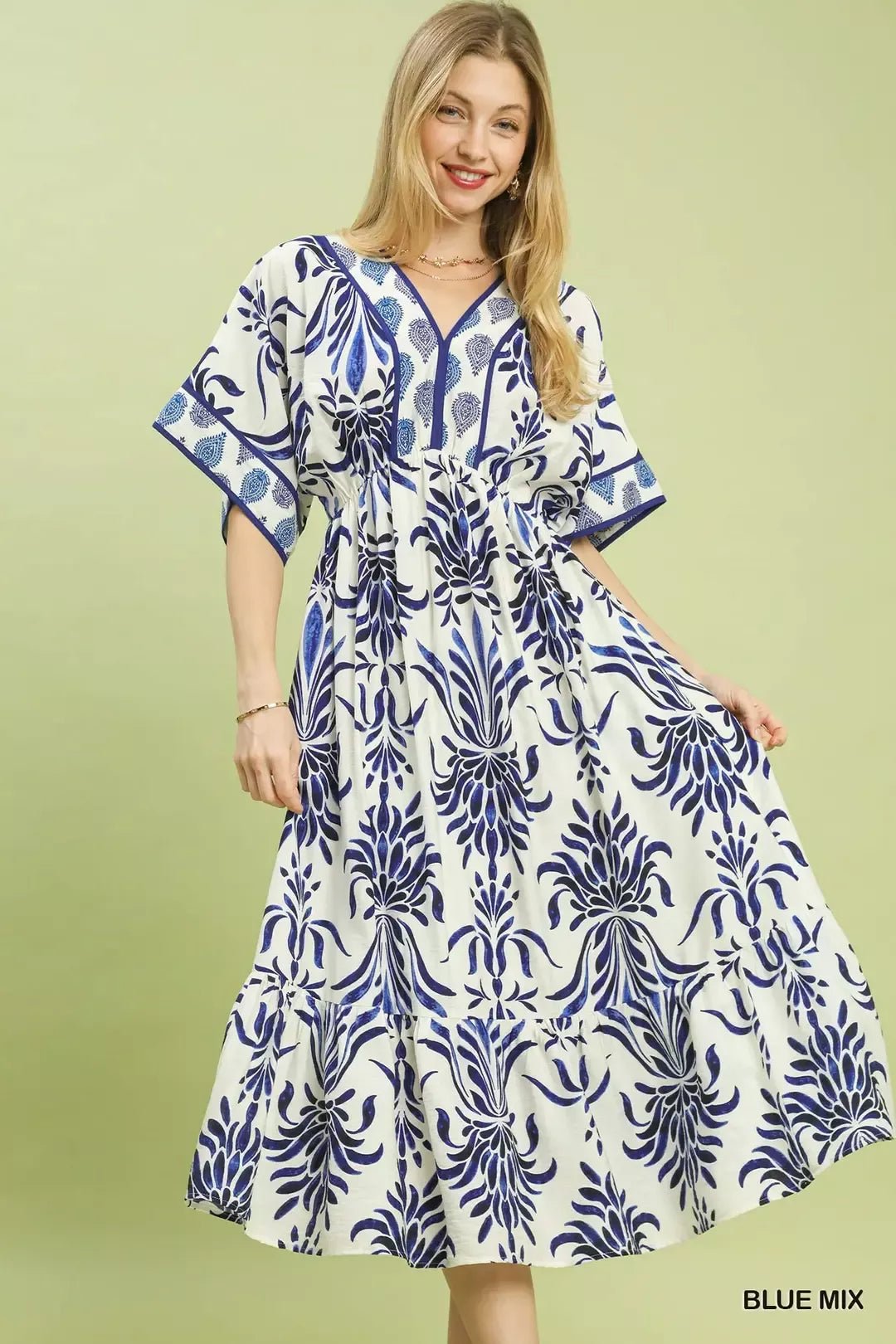 Umgee Mix Floral Border Midi Dress with Pockets - Bitsy Gypsy Boutique