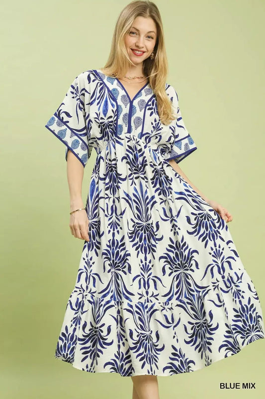 Umgee Mix Floral Border Midi Dress with Pockets - Bitsy Gypsy Boutique