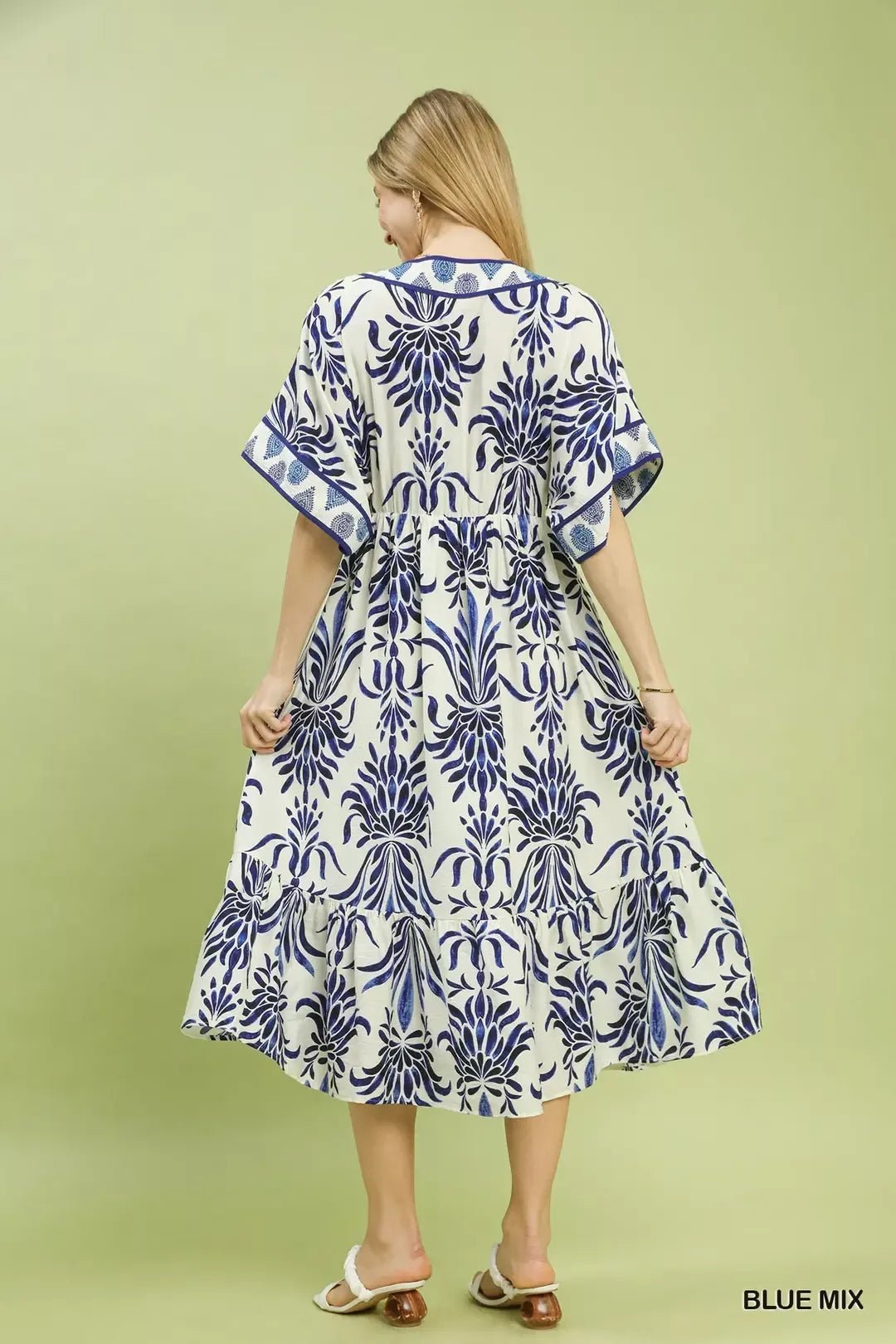 Umgee Mix Floral Border Midi Dress with Pockets - Bitsy Gypsy Boutique