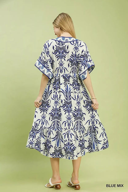 Umgee Mix Floral Border Midi Dress with Pockets - Bitsy Gypsy Boutique
