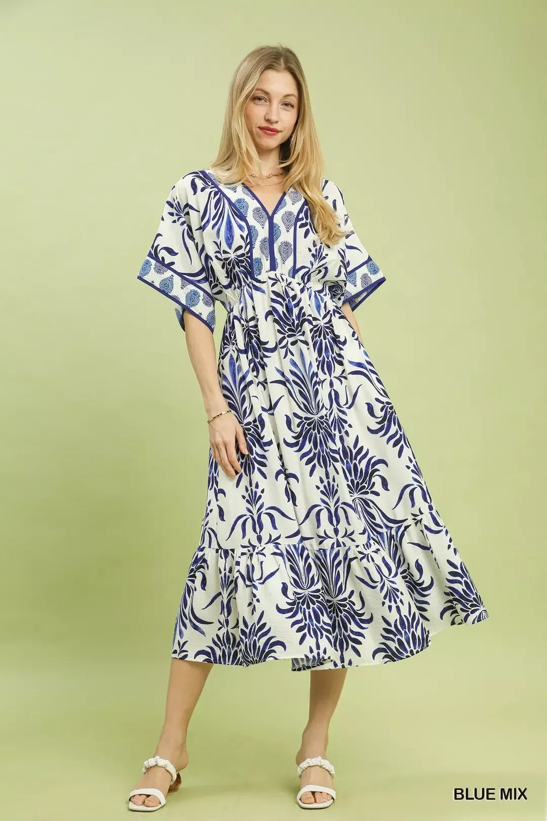 Umgee Mix Floral Border Midi Dress with Pockets - Bitsy Gypsy Boutique