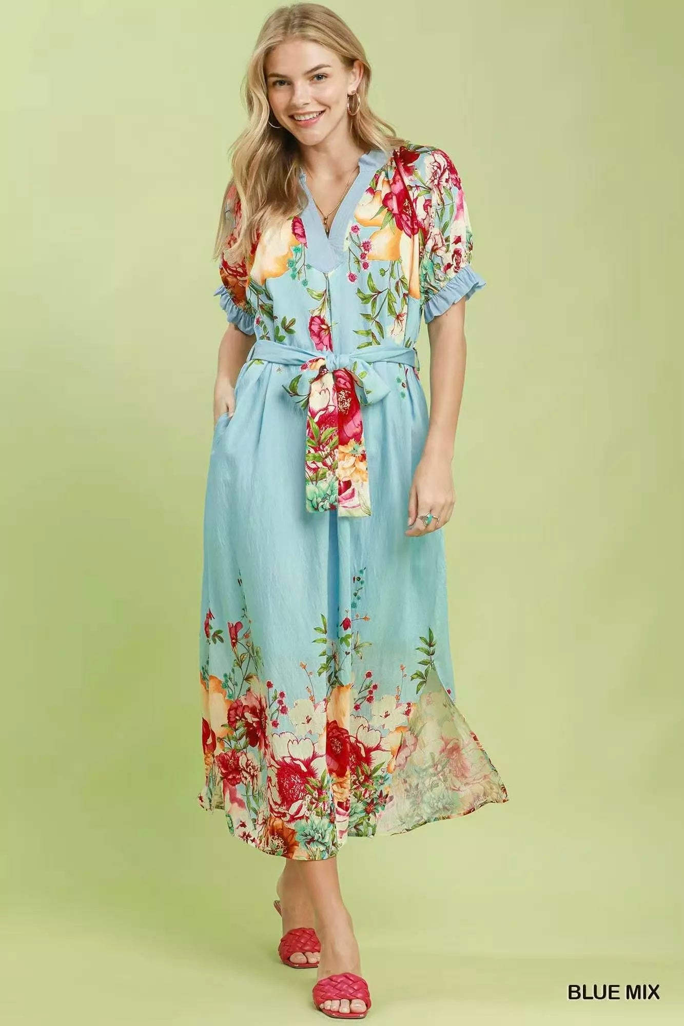 Umgee Mix Floral Border Print Midi Dress - Bitsy Gypsy Boutique