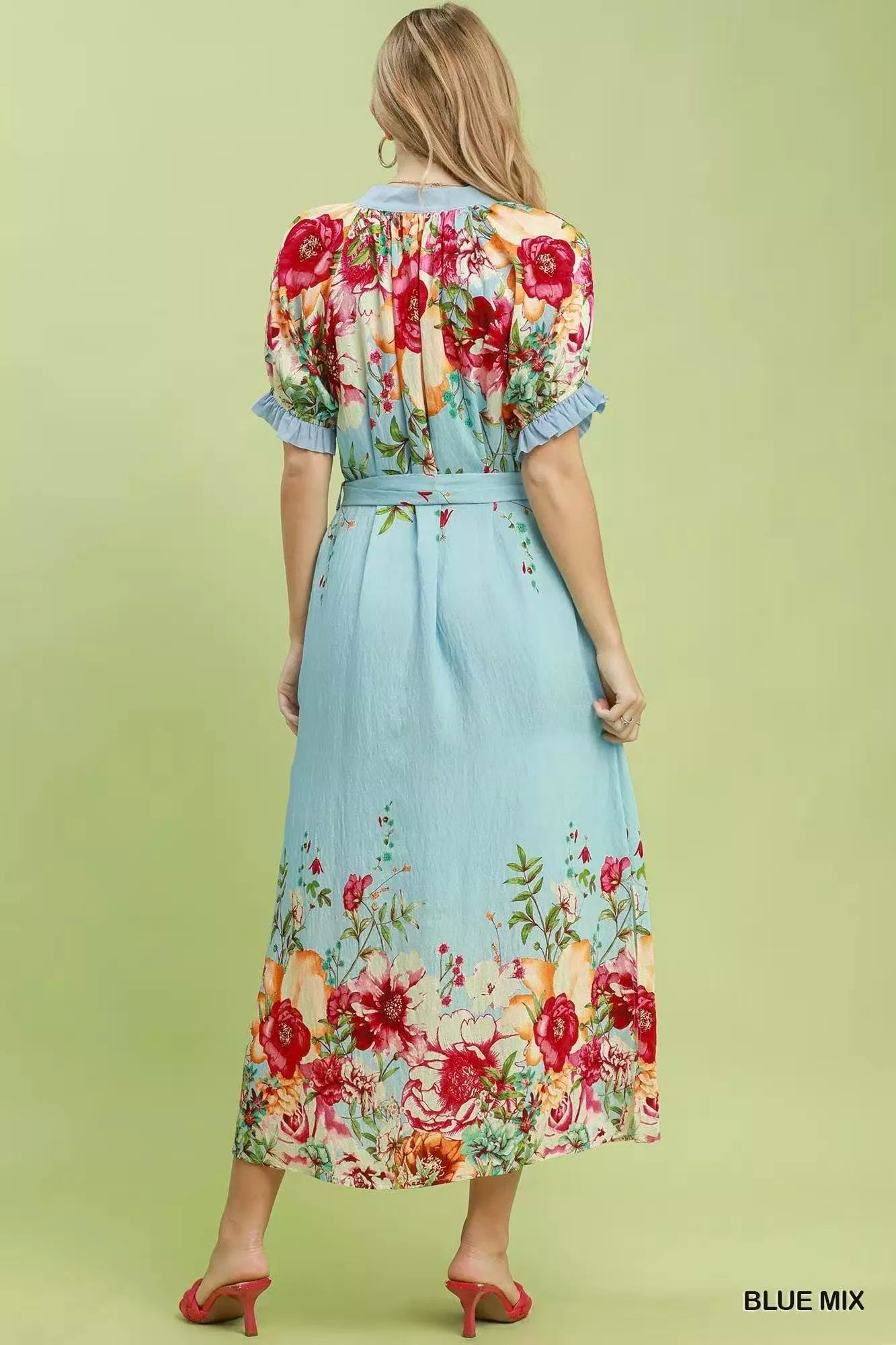 Umgee Mix Floral Border Print Midi Dress - Bitsy Gypsy Boutique