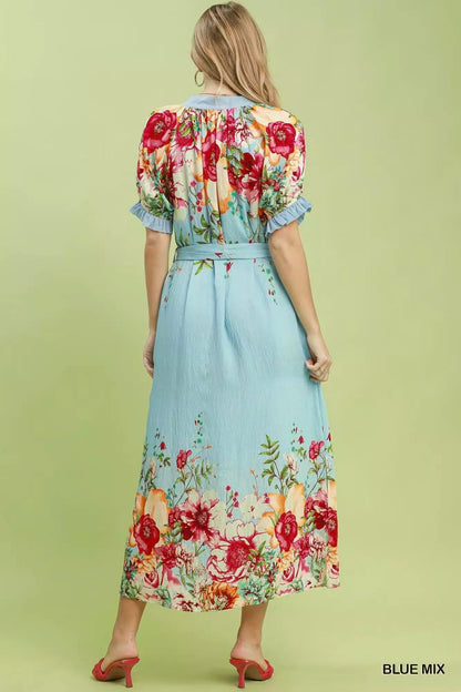 Umgee Mix Floral Border Print Midi Dress - Bitsy Gypsy Boutique