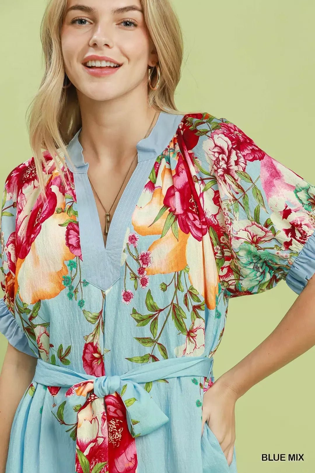 Umgee Mix Floral Border Print Midi Dress - Bitsy Gypsy Boutique