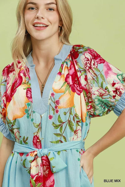 Umgee Mix Floral Border Print Midi Dress - Bitsy Gypsy Boutique
