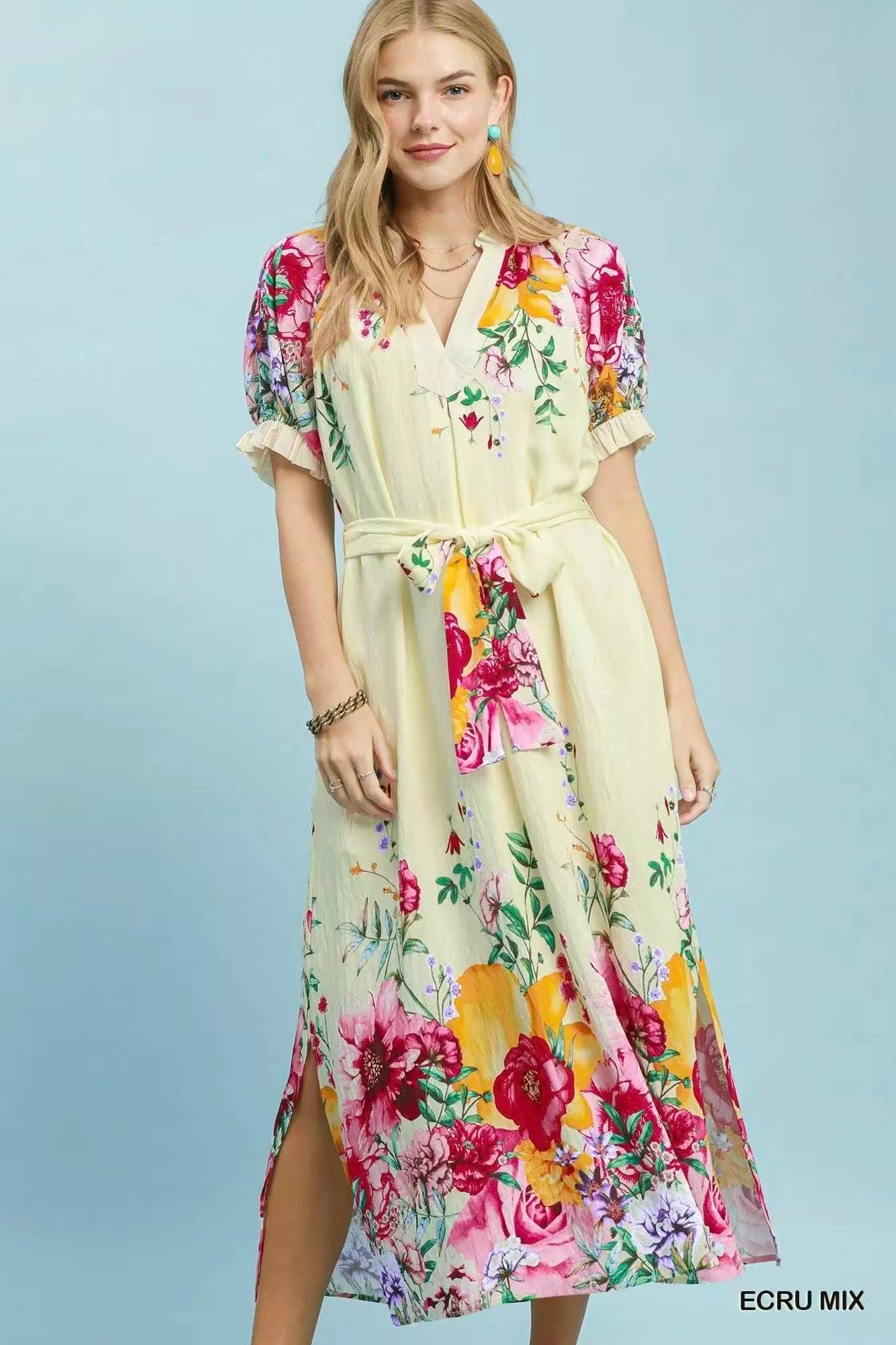 Umgee Mix Floral Border Print Midi Dress - Bitsy Gypsy Boutique