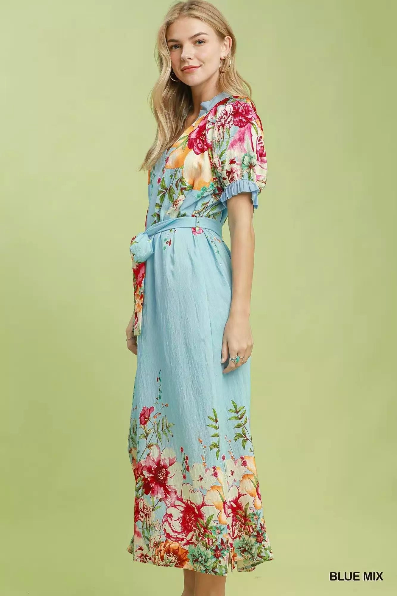 Umgee Mix Floral Border Print Midi Dress - Bitsy Gypsy Boutique