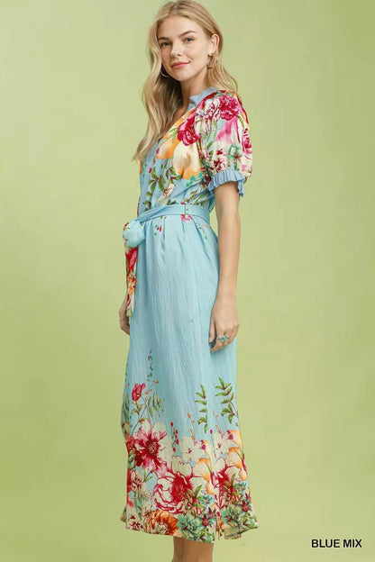 Umgee Mix Floral Border Print Midi Dress - Bitsy Gypsy Boutique