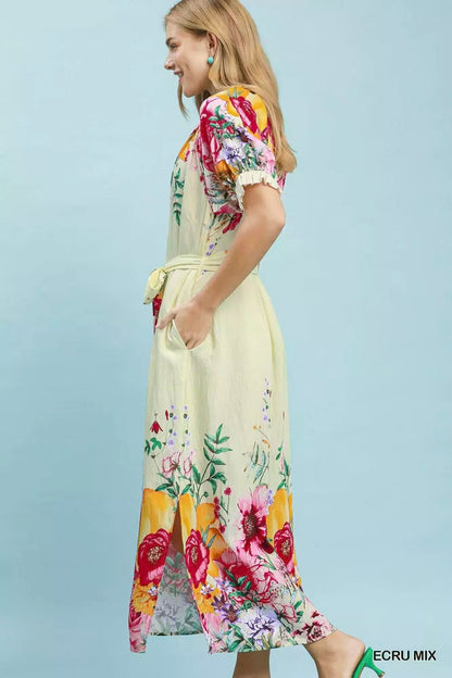 Umgee Mix Floral Border Print Midi Dress - Bitsy Gypsy Boutique