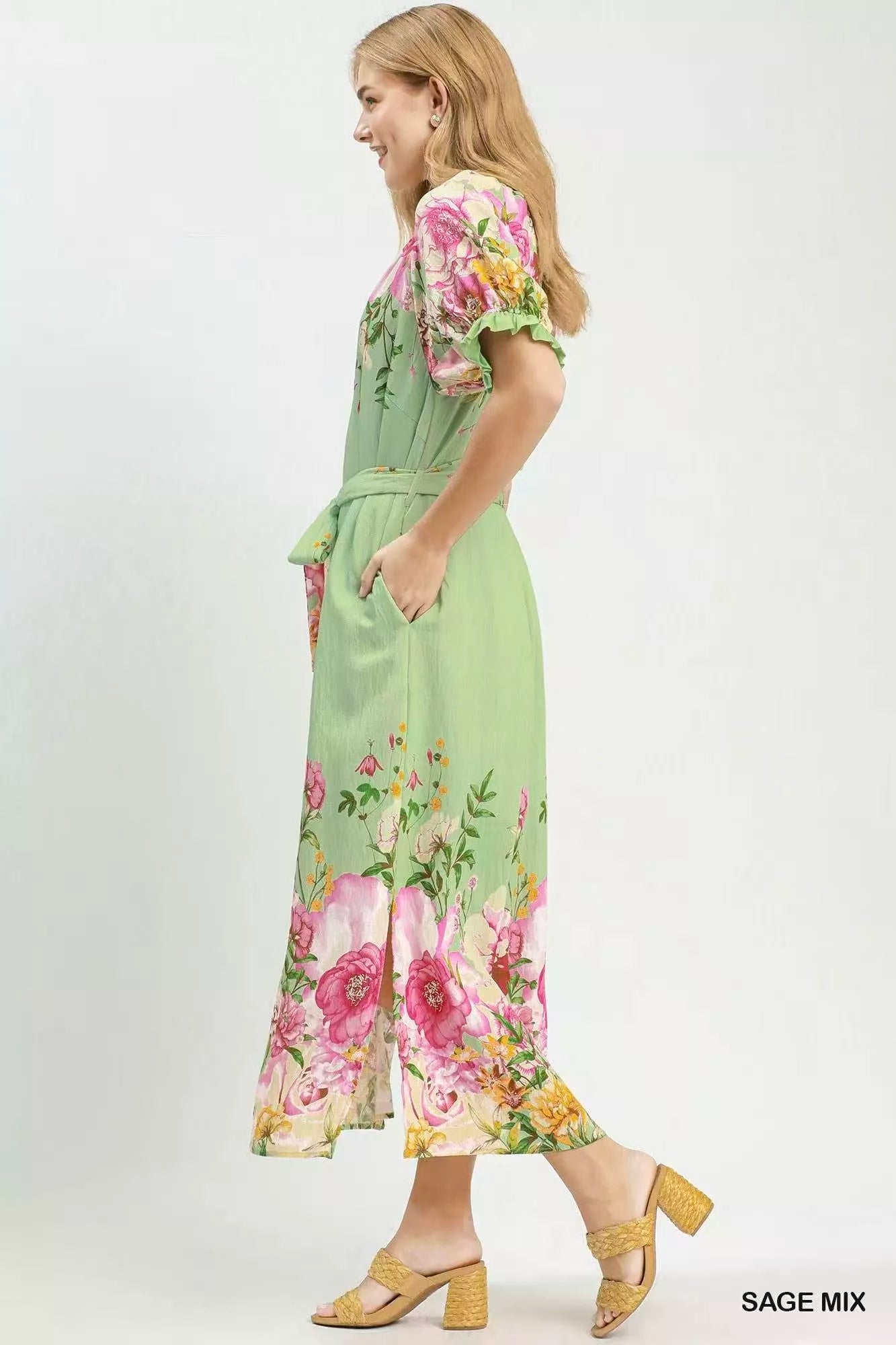 Umgee Mix Floral Border Print Midi Dress - Bitsy Gypsy Boutique