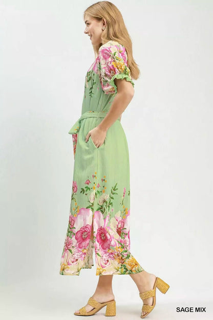Umgee Mix Floral Border Print Midi Dress - Bitsy Gypsy Boutique