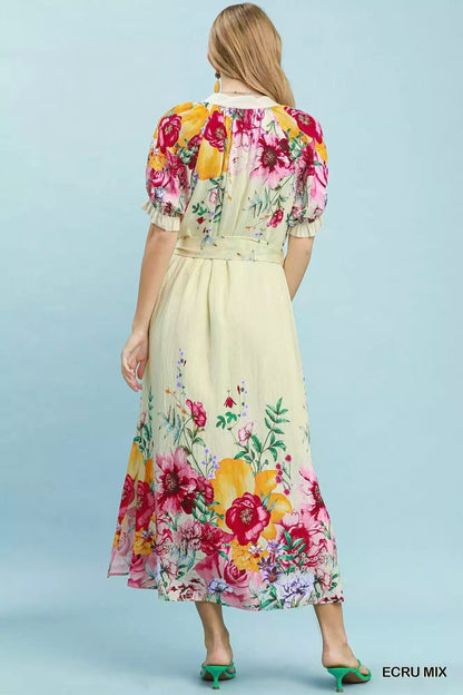 Umgee Mix Floral Border Print Midi Dress - Bitsy Gypsy Boutique