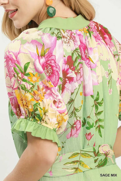 Umgee Mix Floral Border Print Midi Dress - Bitsy Gypsy Boutique