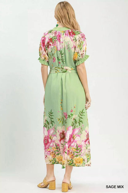 Umgee Mix Floral Border Print Midi Dress - Bitsy Gypsy Boutique