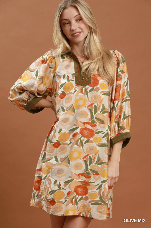 Umgee Mix Floral Contrast Trim Shift Mini Dress - Bitsy Gypsy Boutique