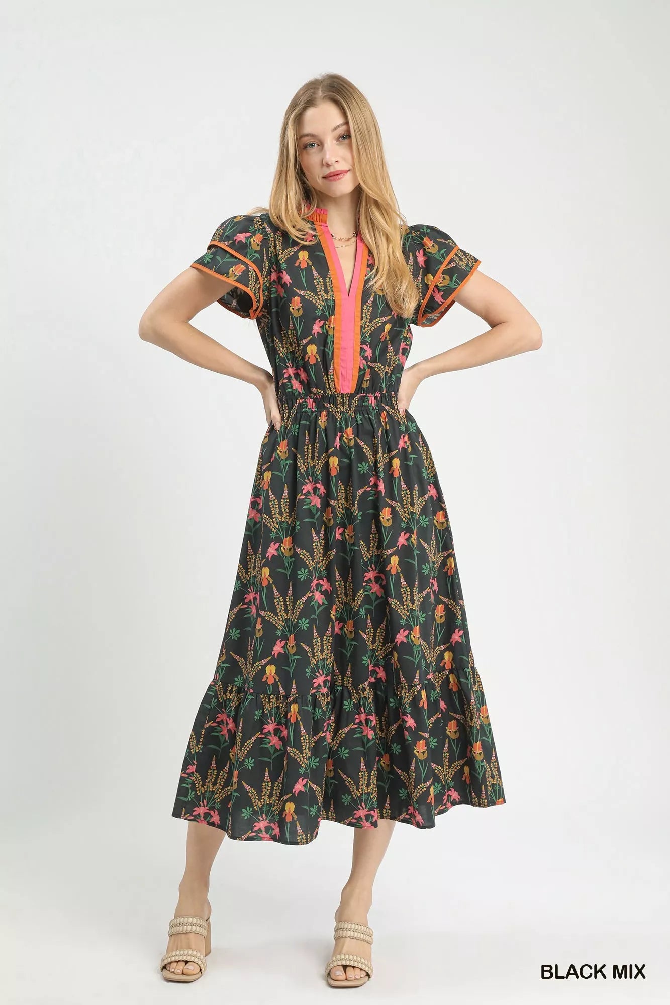 Umgee Mix Floral Midi Dress - Bitsy Gypsy Boutique