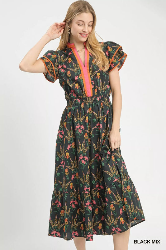 Umgee Mix Floral Midi Dress - Bitsy Gypsy Boutique