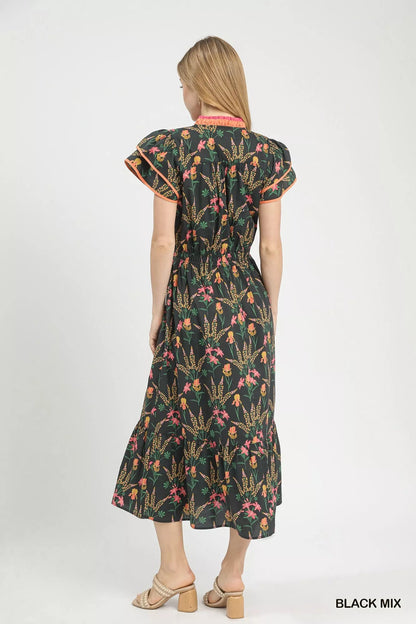 Umgee Mix Floral Midi Dress - Bitsy Gypsy Boutique