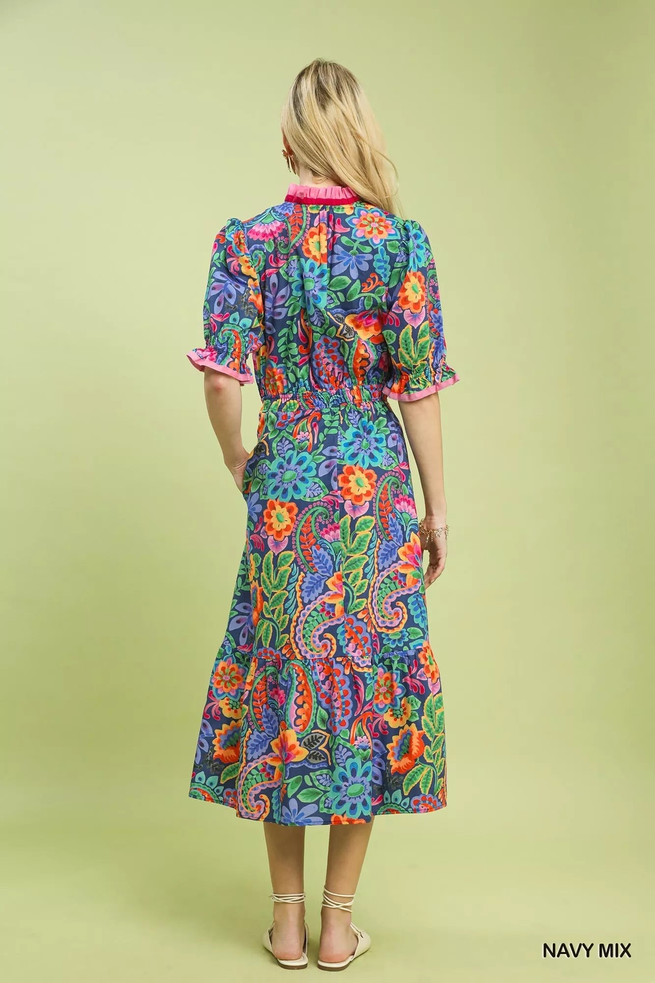 Umgee Mix Floral Midi Dress with Ruffle Trim - Bitsy Gypsy Boutique