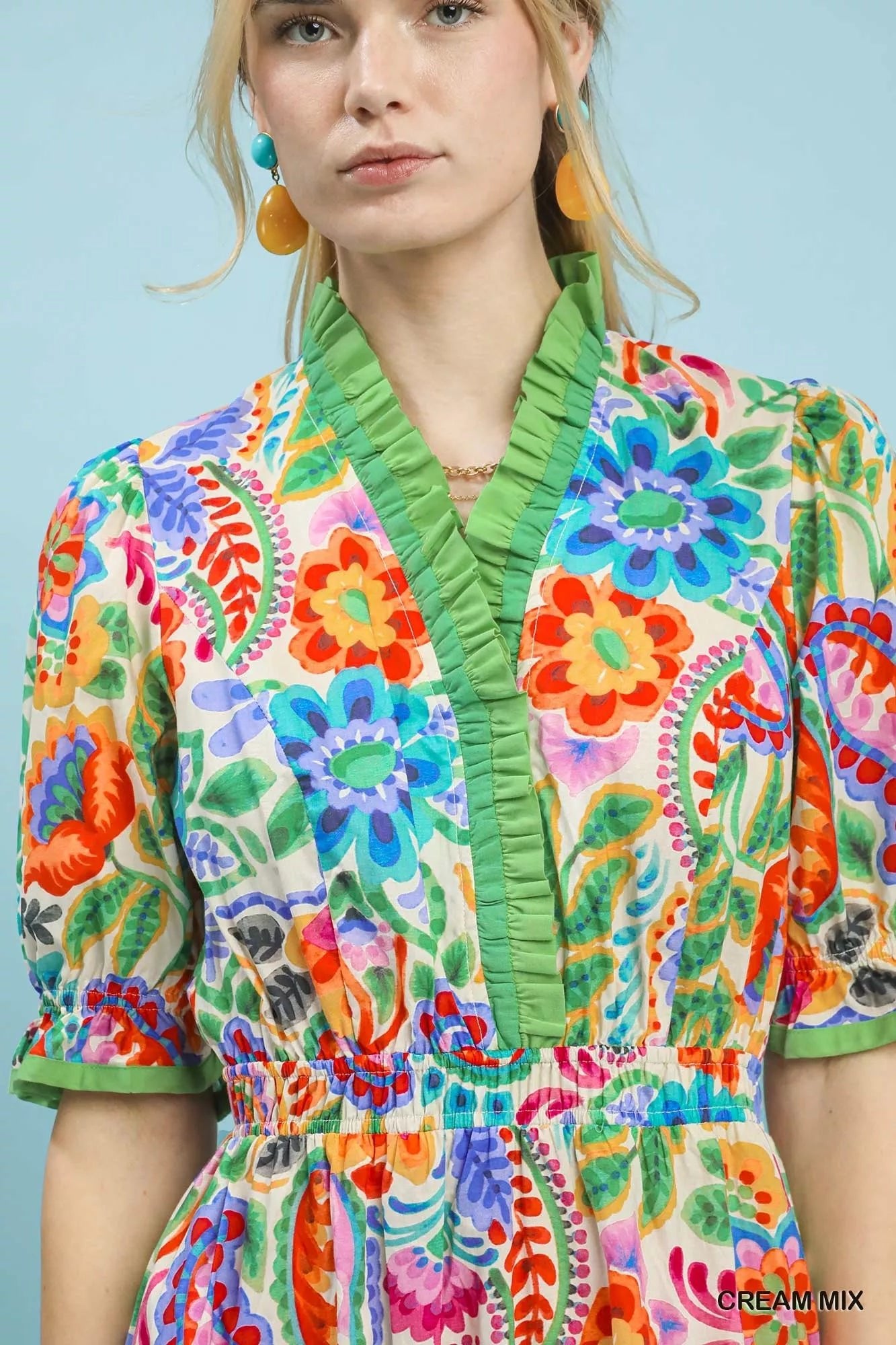 Umgee Mix Floral Midi Dress with Ruffle Trim - Bitsy Gypsy Boutique