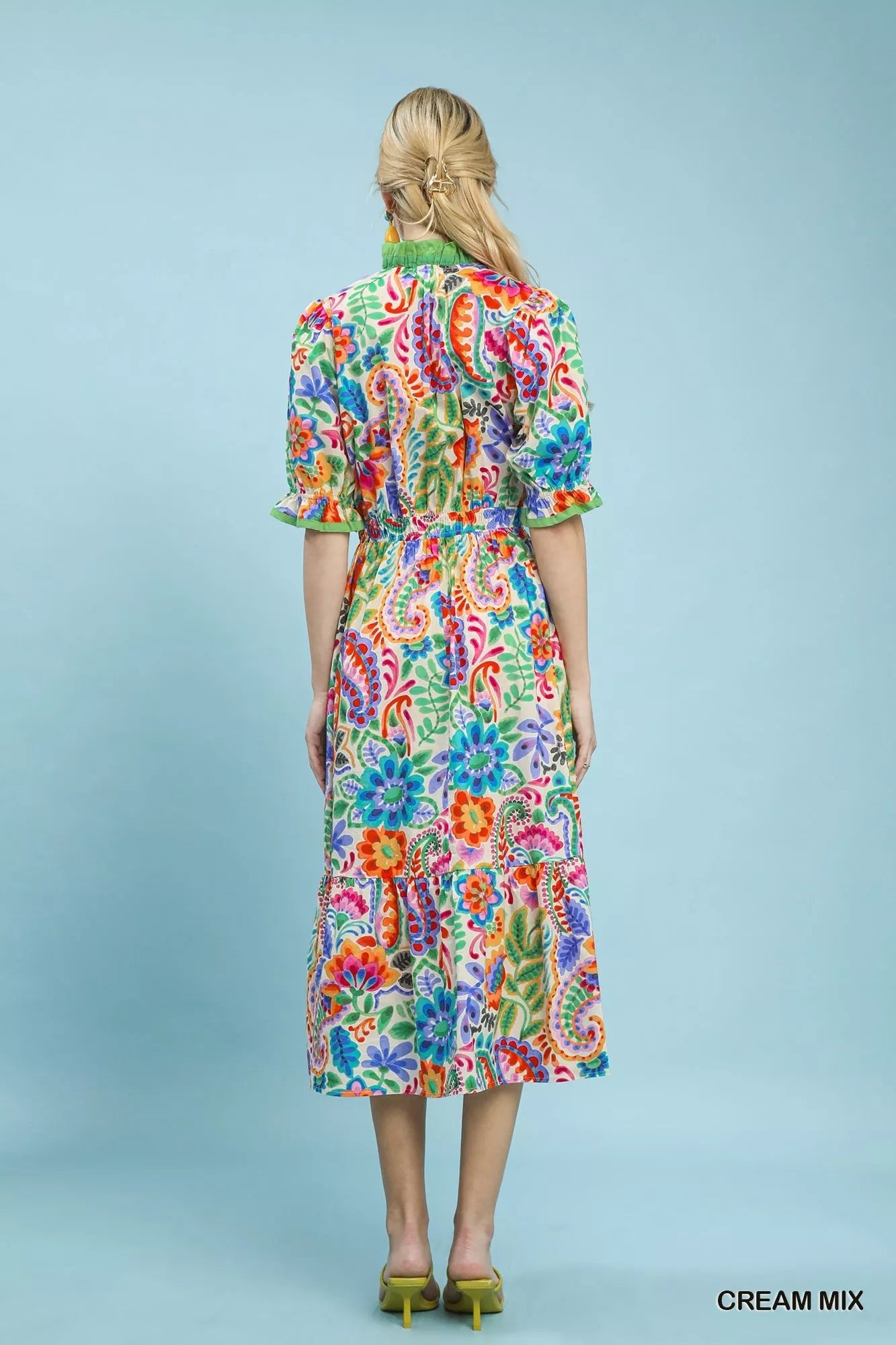 Umgee Mix Floral Midi Dress with Ruffle Trim - Bitsy Gypsy Boutique