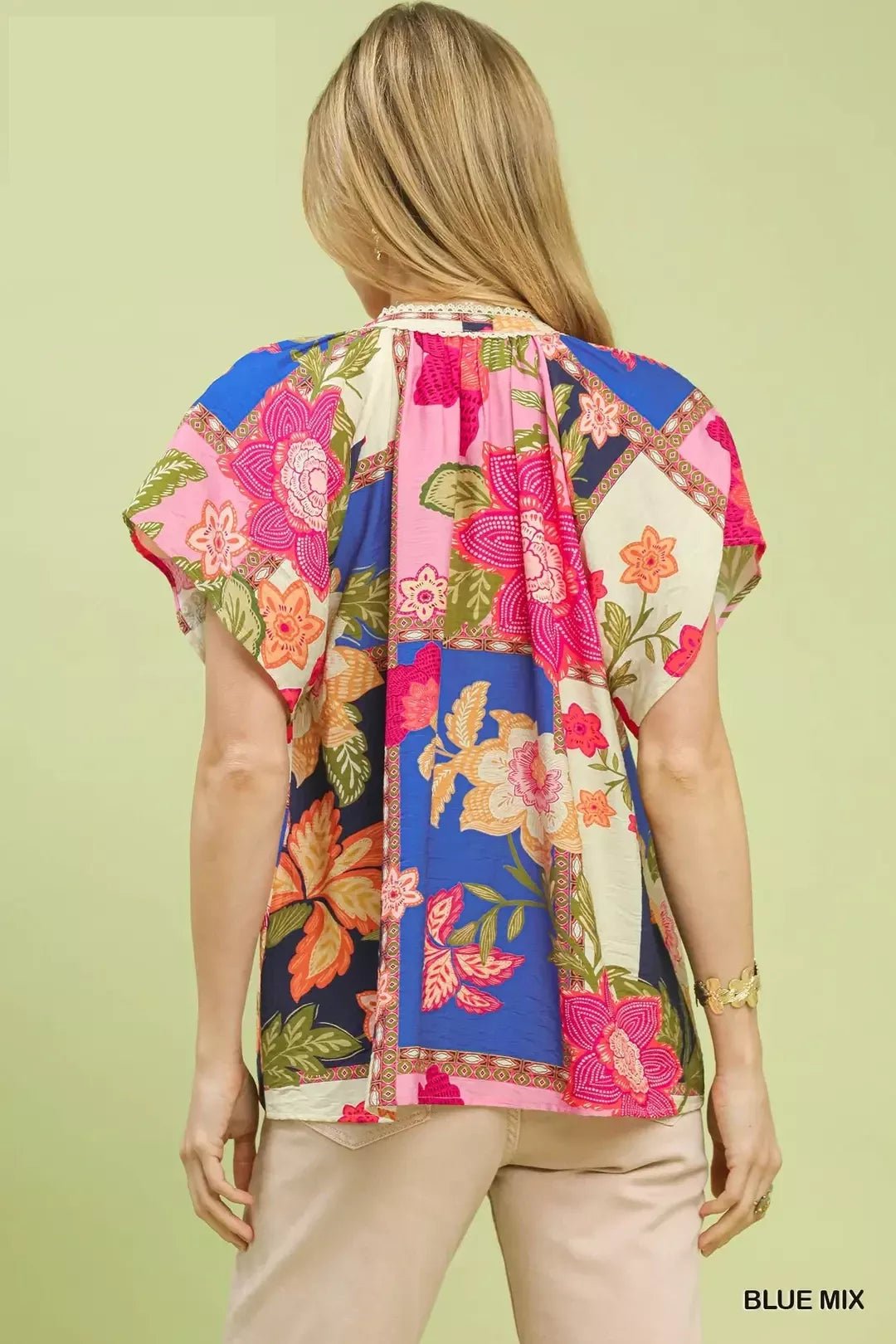 Umgee Mix Floral Patchwork Tassel Tie Top - Bitsy Gypsy Boutique