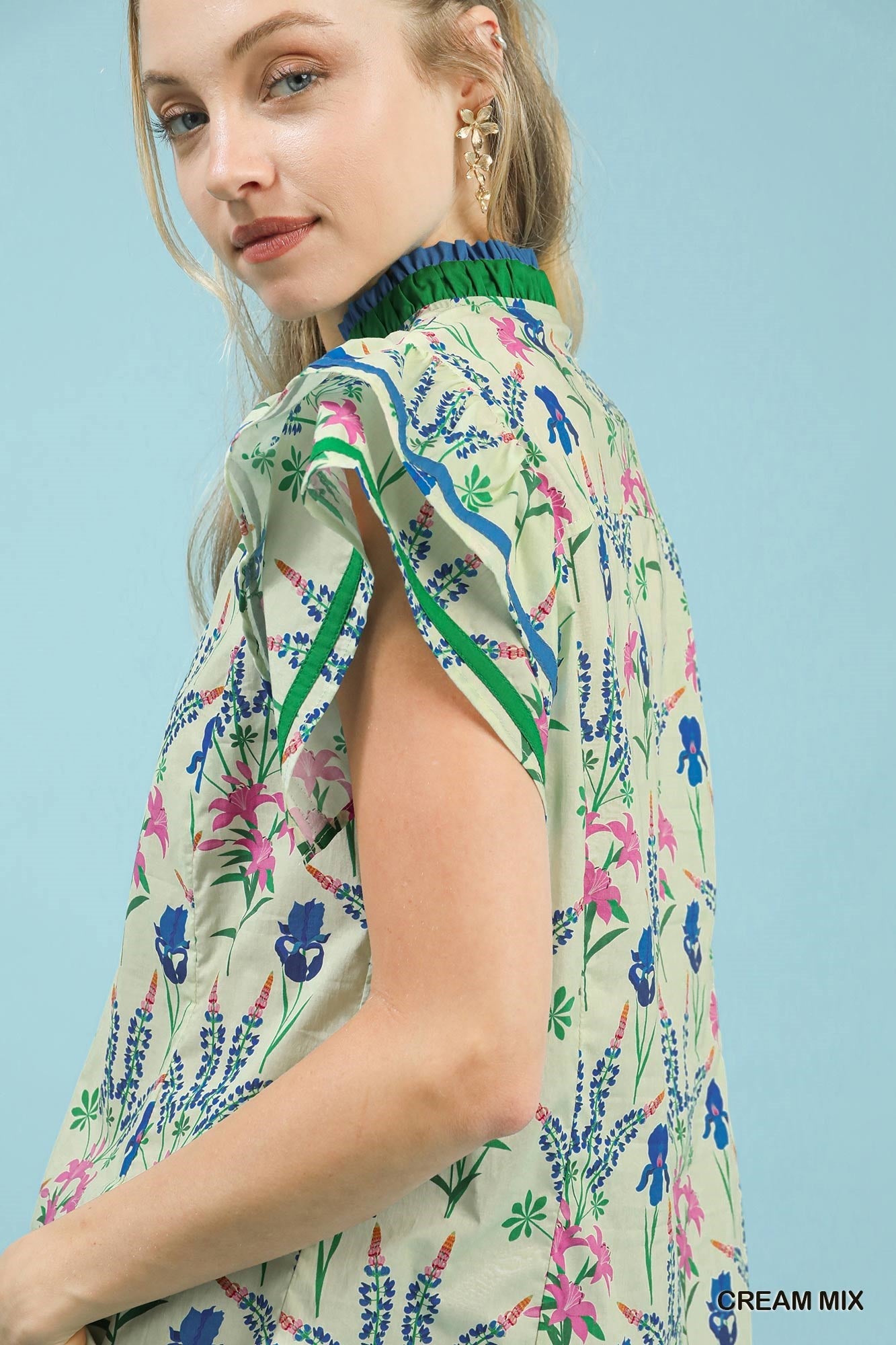 Umgee Mix Floral Print Blouse with Contrast Trim - Bitsy Gypsy Boutique