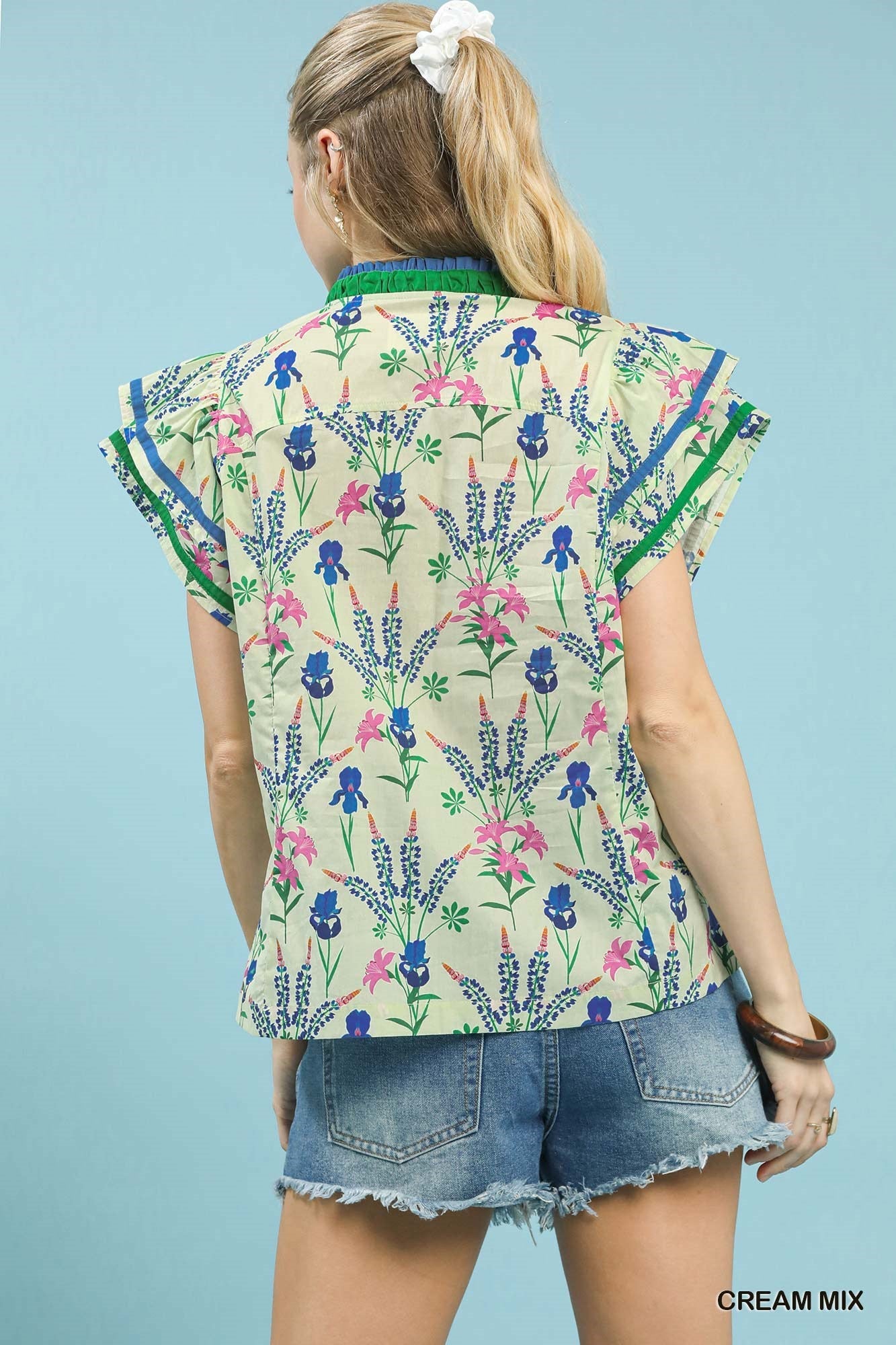Umgee Mix Floral Print Blouse with Contrast Trim - Bitsy Gypsy Boutique