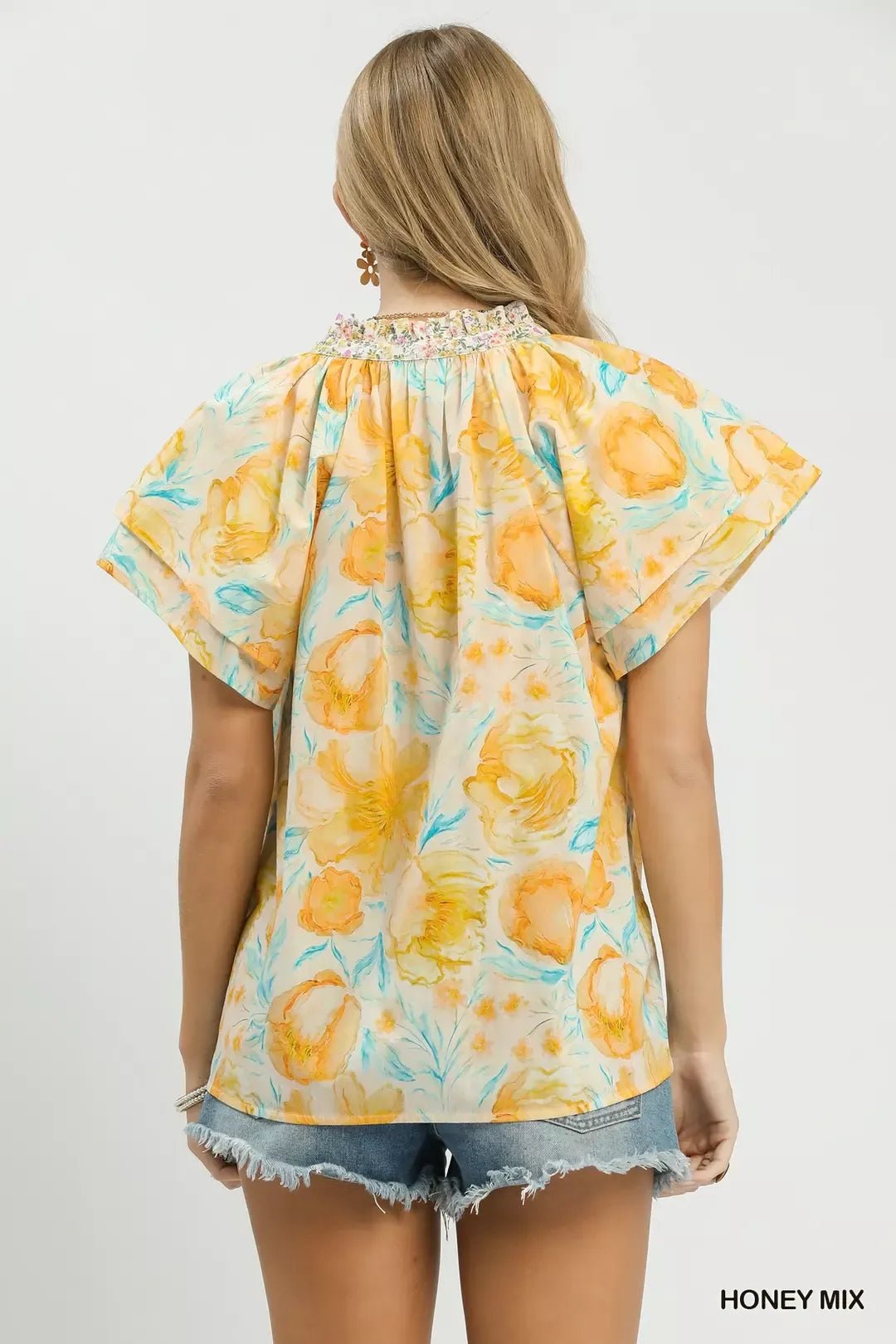 Umgee Mix Floral Print Blouse with Crochet Lace Trim - Bitsy Gypsy Boutique