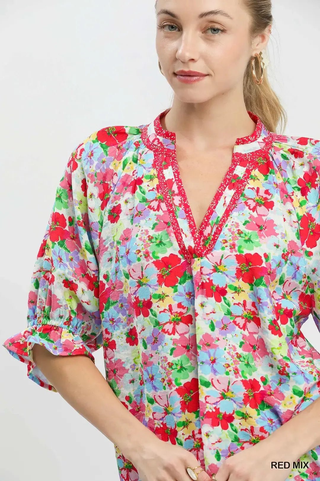 Umgee Mix Floral Print Ruffle Top - Bitsy Gypsy Boutique