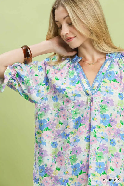 Umgee Mix Floral Print Ruffle Top - Bitsy Gypsy Boutique
