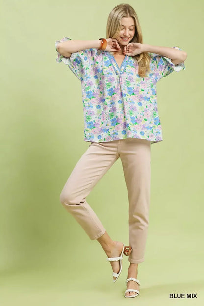 Umgee Mix Floral Print Ruffle Top - Bitsy Gypsy Boutique