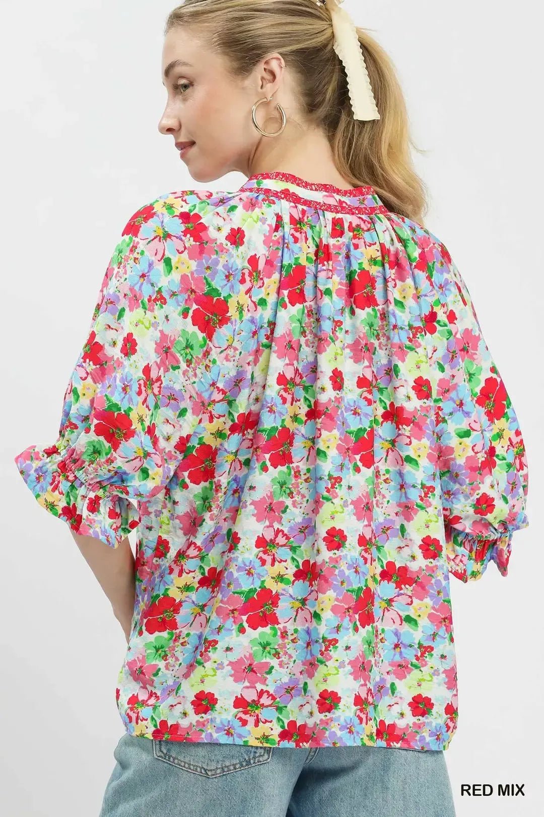 Umgee Mix Floral Print Ruffle Top - Bitsy Gypsy Boutique