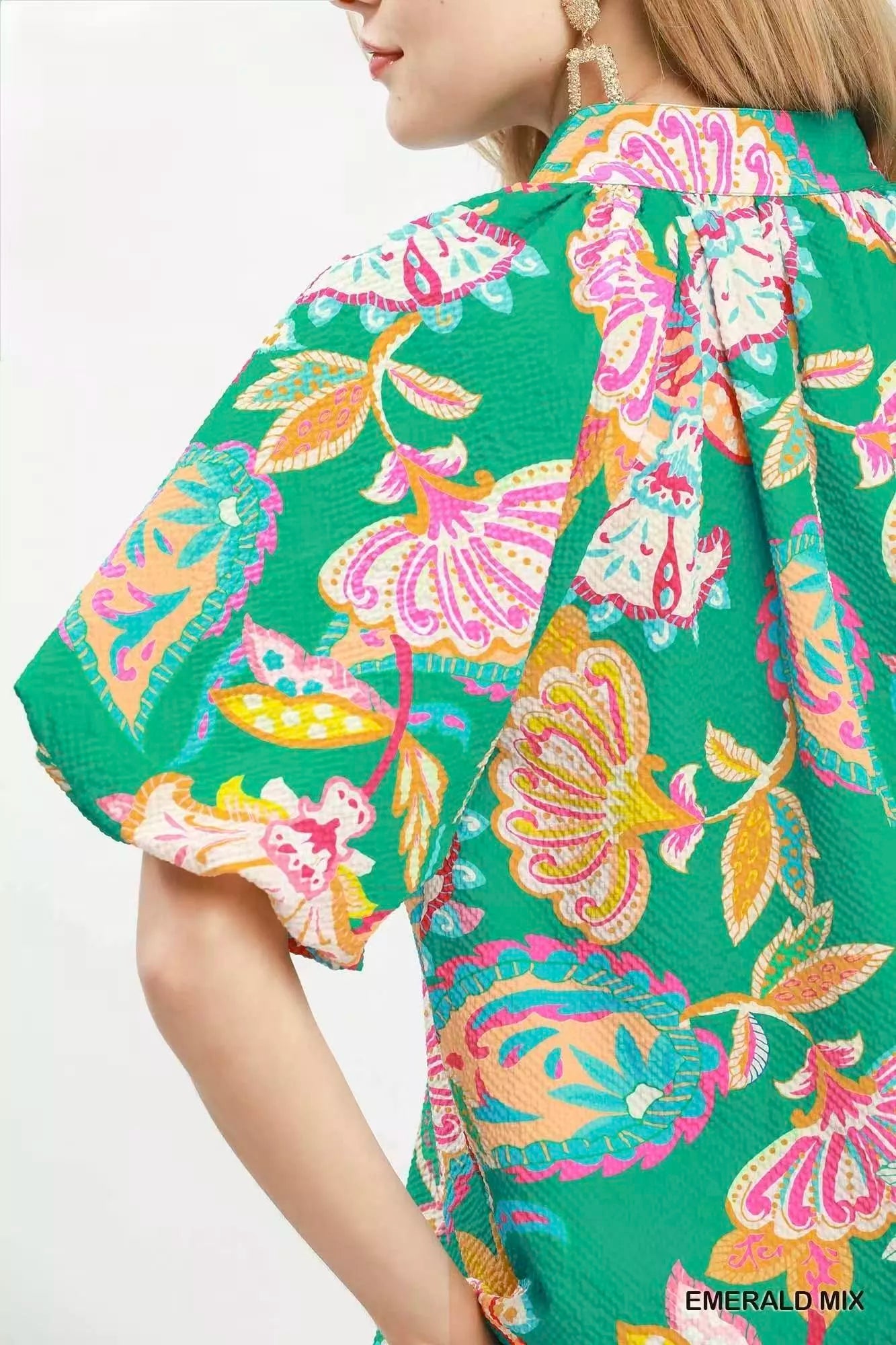 Umgee Mix Floral Print Scallop Hem Blouse - Bitsy Gypsy Boutique