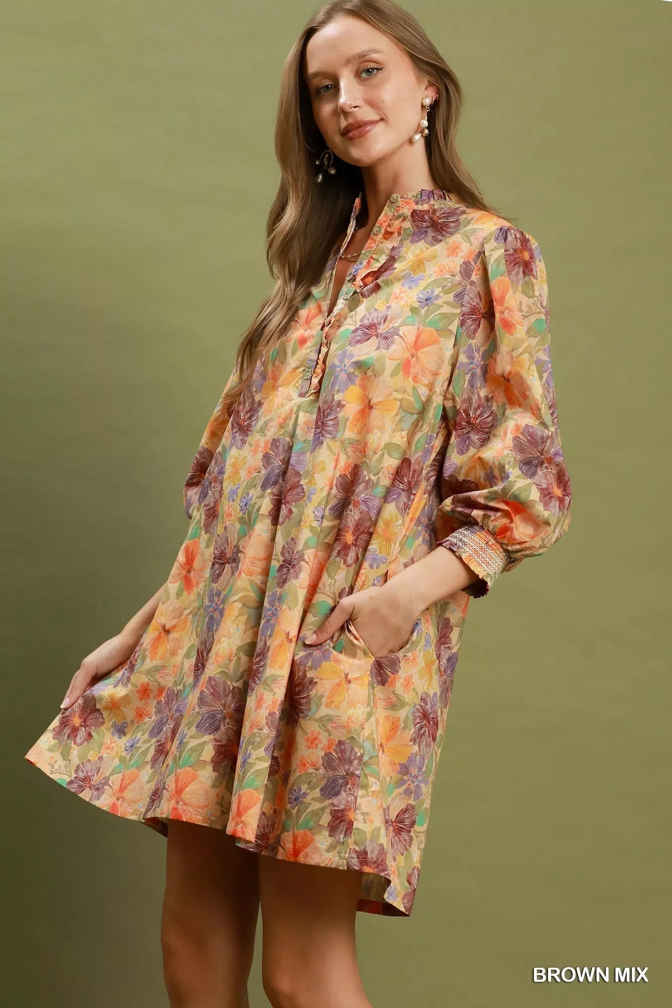 Umgee Mix Floral Print Smocked Cuff Mini Dress - Bitsy Gypsy Boutique