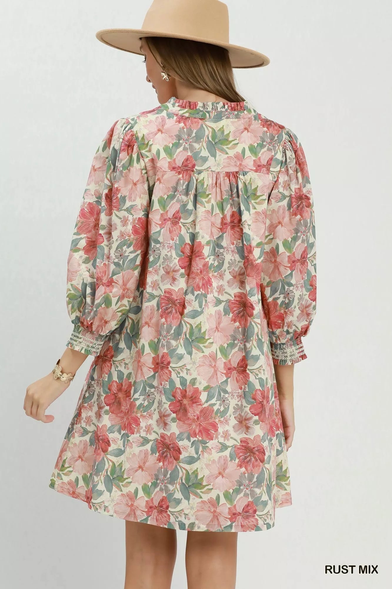 Umgee Mix Floral Print Smocked Cuff Mini Dress - Bitsy Gypsy Boutique