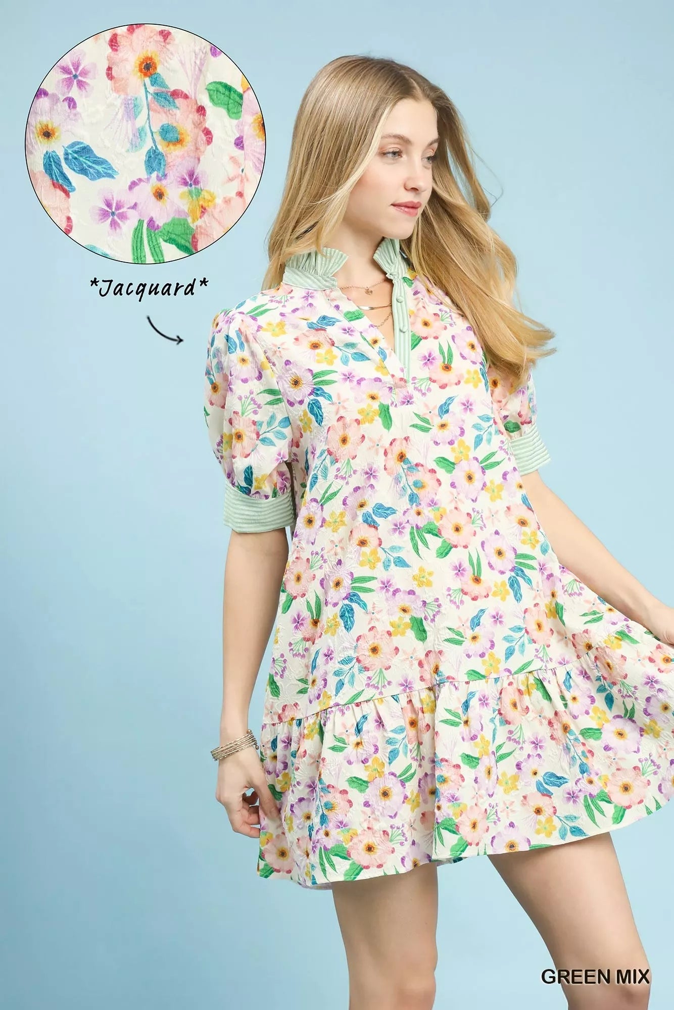 Umgee Mix Floral Ruffle Collar Tiered Babydoll Dress - Bitsy Gypsy Boutique