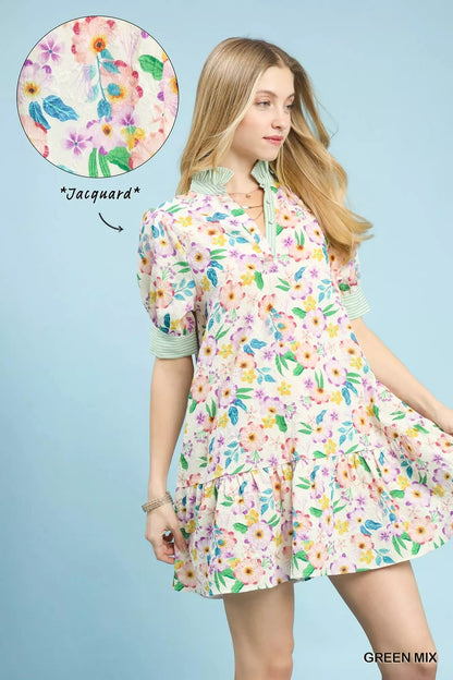 Umgee Mix Floral Ruffle Collar Tiered Babydoll Dress - Bitsy Gypsy Boutique
