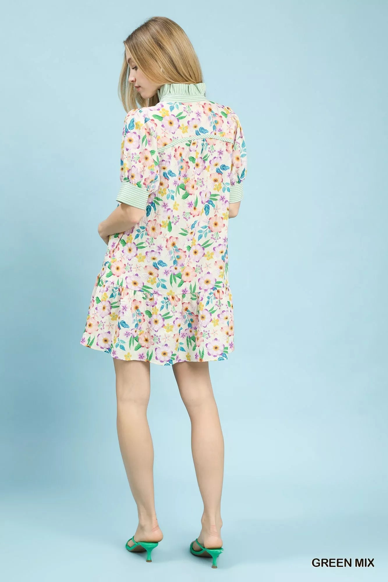 Umgee Mix Floral Ruffle Collar Tiered Babydoll Dress - Bitsy Gypsy Boutique
