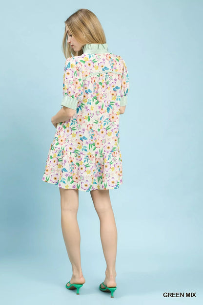 Umgee Mix Floral Ruffle Collar Tiered Babydoll Dress - Bitsy Gypsy Boutique